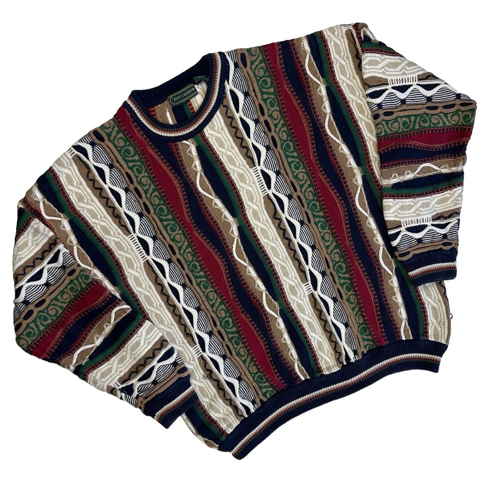 Vtg 90s Croft & Barrow 3D Knit Crewneck Sweater Coogi Style Men XL Multicolor